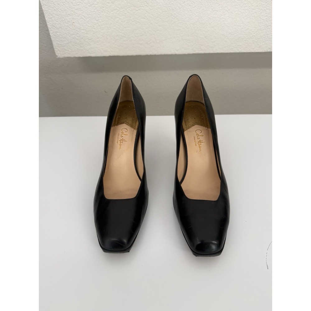 COLE HAAN Square Toe Pumps Women's Size 9B NikeAir Black Leather Heels Classic